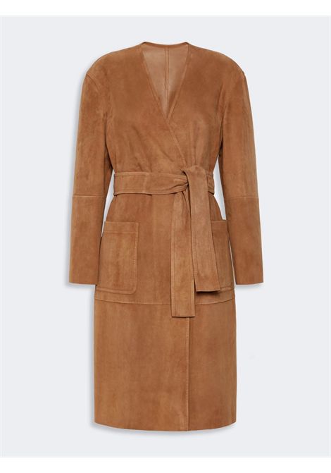 Max Mara Studio Spolverino Mstportici in Pelle Scamosciata Cammello Donna Max Mara Studio | SOPRABITI | 2626476011600002